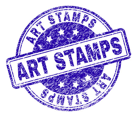 ART STAMPS stamp seal imprint with grunge texture. Designed with rounded rectangles and circles. Blue vector rubber print of ART STAMPS label with unclean texture.のイラスト素材