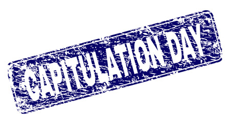 CAPITULATION DAY stamp seal print with grunge style. Seal shape is a rounded rectangle with frame. Blue vector rubber print of CAPITULATION DAY label with unclean style.のイラスト素材