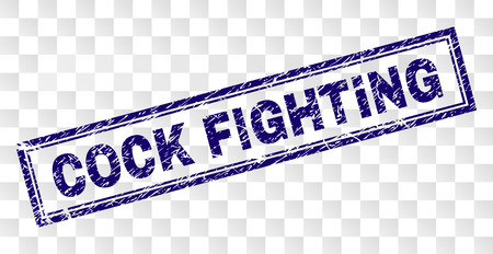 COCK FIGHTING stamp seal imprint with rubber print style and double framed rectangle shape. Stamp is placed on a transparent background.のイラスト素材