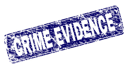 CRIME EVIDENCE stamp seal print with grunge style. Seal shape is a rounded rectangle with frame. Blue vector rubber print of CRIME EVIDENCE tag with grunge style.のイラスト素材