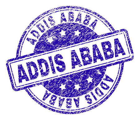 ADDIS ABABA stamp seal watermark with distress texture. Designed with rounded rectangles and circles. Blue vector rubber print of ADDIS ABABA tag with grunge texture.のイラスト素材