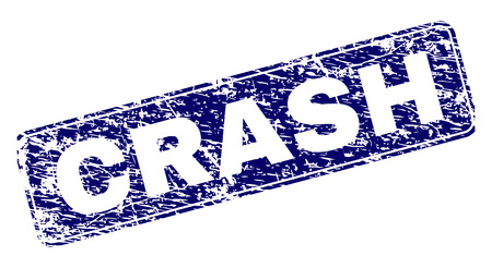 CRASH stamp seal print with distress texture. Seal shape is a rounded rectangle with frame. Blue vector rubber print of CRASH tag with dust texture.のイラスト素材