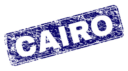 CAIRO stamp seal watermark with distress style. Seal shape is a rounded rectangle with frame. Blue vector rubber print of CAIRO tag with dirty style.のイラスト素材
