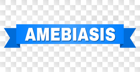 AMEBIASIS text on a ribbon. Designed with white caption and blue stripe. Vector banner with AMEBIASIS tag on a transparent background.のイラスト素材