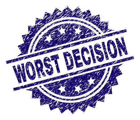 WORST DECISION stamp seal watermark with distress style. Blue vector rubber print of WORST DECISION title with dirty texture.のイラスト素材