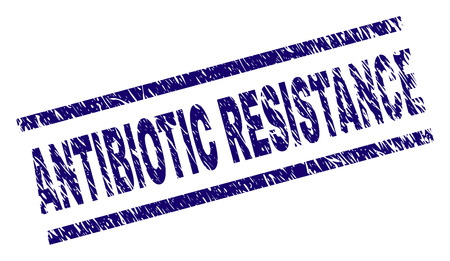 ANTIBIOTIC RESISTANCE seal print with grunge style. Blue vector rubber print of ANTIBIOTIC RESISTANCE caption with grunge texture. Text title is placed between parallel lines.のイラスト素材