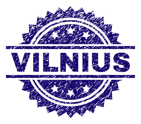 VILNIUS stamp seal watermark with distress style. Blue vector rubber print of VILNIUS label with grunge texture.のイラスト素材