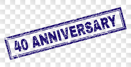 40 ANNIVERSARY stamp seal print with rubber print style and double framed rectangle shape. Stamp is placed on a transparent background.のイラスト素材