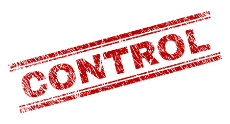 CONTROL seal print with distress texture. Red vector rubber print of CONTROL caption with unclean texture. Text caption is placed between double parallel lines.のイラスト素材