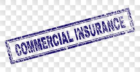 COMMERCIAL INSURANCE stamp seal watermark with rubber print style and double framed rectangle shape. Stamp is placed on a transparent background.のイラスト素材