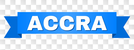 ACCRA text on a ribbon. Designed with white caption and blue stripe. Vector banner with ACCRA tag on a transparent background.のイラスト素材