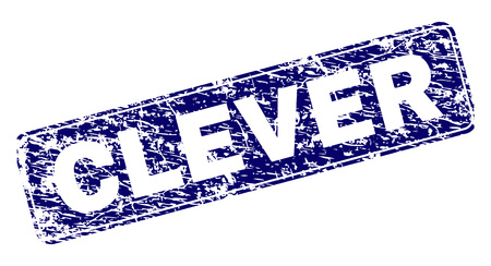 CLEVER stamp seal print with grunge texture. Seal shape is a rounded rectangle with frame. Blue vector rubber print of CLEVER text with grunge texture.のイラスト素材