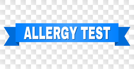 ALLERGY TEST text on a ribbon. Designed with white caption and blue stripe. Vector banner with ALLERGY TEST tag on a transparent background.のイラスト素材