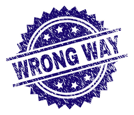 WRONG WAY stamp seal watermark with distress style. Blue vector rubber print of WRONG WAY caption with unclean texture.のイラスト素材