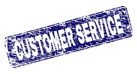 CUSTOMER SERVICE stamp seal watermark with grunge texture. Seal shape is a rounded rectangle with frame. Blue vector rubber print of CUSTOMER SERVICE label with corroded texture.のイラスト素材