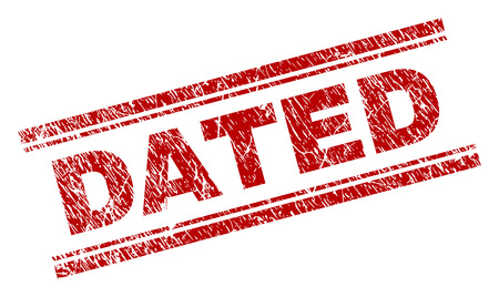 DATED seal imprint with distress texture. Red vector rubber print of DATED title with dirty texture. Text title is placed between double parallel lines.のイラスト素材