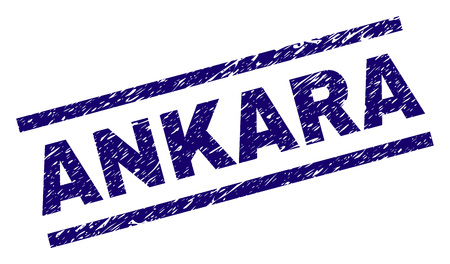 ANKARA seal print with grunge style. Blue vector rubber print of ANKARA tag with dust texture. Text tag is placed between parallel lines.のイラスト素材