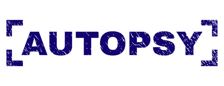 AUTOPSY text seal imprint with corroded texture. Text caption is placed inside corners. Blue vector rubber print of AUTOPSY with corroded texture.のイラスト素材
