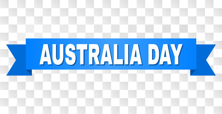 AUSTRALIA DAY text on a ribbon. Designed with white caption and blue stripe. Vector banner with AUSTRALIA DAY tag on a transparent background.のイラスト素材