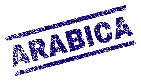 ARABICA seal imprint with grunge style. Blue vector rubber print of ARABICA caption with grunge texture. Text label is placed between parallel lines.のイラスト素材