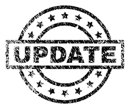 UPDATE stamp seal watermark with distress style. Designed with rectangle, circles and stars. Black vector rubber print of UPDATE title with scratched texture.のイラスト素材
