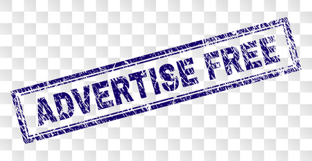 ADVERTISE FREE stamp seal print with grunge style and double framed rectangle shape. Stamp is placed on a transparent background. Blue vector rubber print of ADVERTISE FREE tag with grunge texture.のイラスト素材