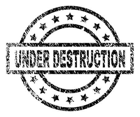 UNDER DESTRUCTION stamp seal watermark with distress style. Designed with rectangle, circles and stars. Black vector rubber print of UNDER DESTRUCTION caption with dirty texture.のイラスト素材