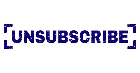 UNSUBSCRIBE text seal print with distress effect. Text label is placed between corners. Blue vector rubber print of UNSUBSCRIBE with dust texture.のイラスト素材