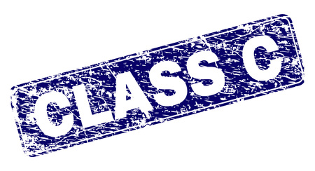 CLASS C stamp seal print with grunge texture. Seal shape is a rounded rectangle with frame. Blue vector rubber print of CLASS C caption with dust texture.のイラスト素材