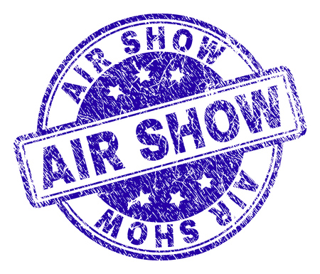 AIR SHOW stamp seal imprint with grunge texture. Designed with rounded rectangles and circles. Blue vector rubber print of AIR SHOW caption with grunge texture.のイラスト素材
