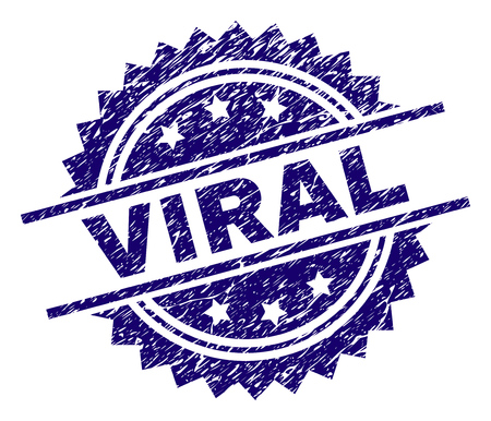 VIRAL stamp seal watermark with distress style. Blue vector rubber print of VIRAL title with grunge texture.のイラスト素材