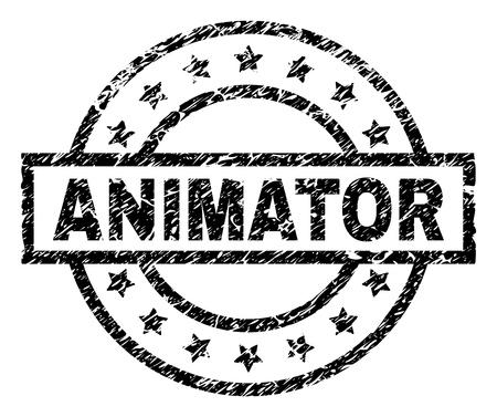 ANIMATOR stamp seal watermark with distress style. Designed with rectangle, circles and stars. Black vector rubber print of ANIMATOR caption with unclean texture.のイラスト素材