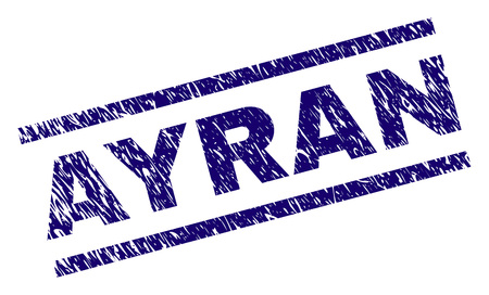 AYRAN seal print with distress style. Blue vector rubber print of AYRAN tag with corroded texture. Text tag is placed between parallel lines.のイラスト素材