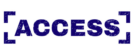 ACCESS caption seal watermark with corroded effect. Text caption is placed inside corners. Blue vector rubber print of ACCESS with corroded texture.のイラスト素材