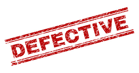 DEFECTIVE seal print with corroded texture. Red vector rubber print of DEFECTIVE text with corroded texture. Text title is placed between double parallel lines.のイラスト素材