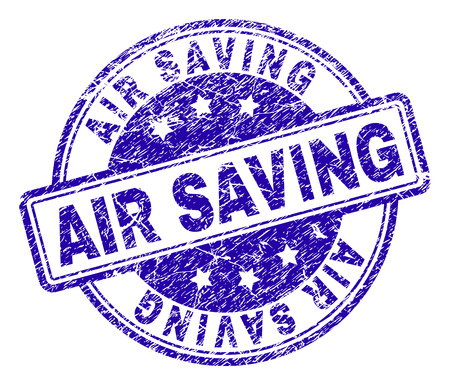 AIR SAVING stamp seal imprint with grunge texture. Designed with rounded rectangles and circles. Blue vector rubber print of AIR SAVING label with grunge texture.のイラスト素材