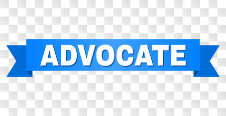 ADVOCATE text on a ribbon. Designed with white title and blue stripe. Vector banner with ADVOCATE tag on a transparent background.のイラスト素材