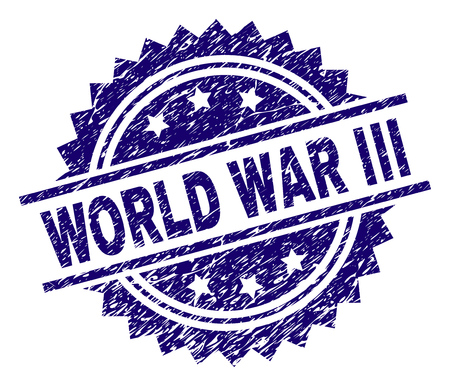 WORLD WAR III stamp seal watermark with distress style. Blue vector rubber print of WORLD WAR III label with dust texture.のイラスト素材