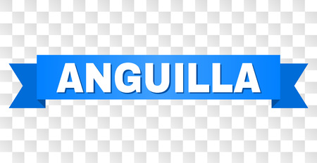 ANGUILLA text on a ribbon. Designed with white title and blue stripe. Vector banner with ANGUILLA tag on a transparent background.のイラスト素材