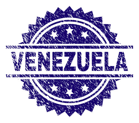VENEZUELA stamp seal watermark with distress style. Blue vector rubber print of VENEZUELA tag with grunge texture.のイラスト素材