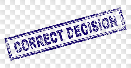 CORRECT DECISION stamp seal print with rubber print style and double framed rectangle shape. Stamp is placed on a transparent background.のイラスト素材