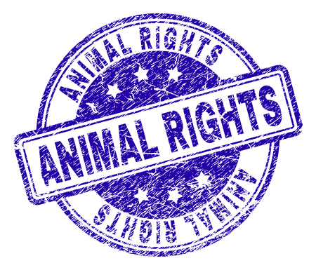ANIMAL RIGHTS stamp seal watermark with grunge texture. Designed with rounded rectangles and circles. Blue vector rubber print of ANIMAL RIGHTS label with scratched texture.のイラスト素材