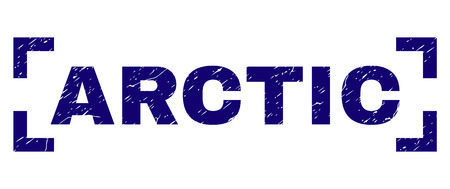 ARCTIC label seal print with corroded style. Text label is placed between corners. Blue vector rubber print of ARCTIC with dirty texture.のイラスト素材