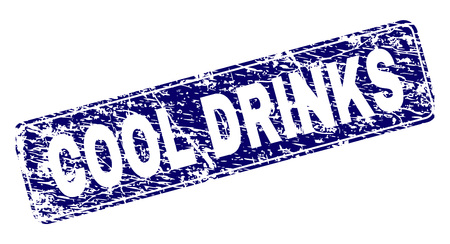COOL DRINKS stamp seal imprint with grunge style. Seal shape is a rounded rectangle with frame. Blue vector rubber print of COOL DRINKS title with grunge style.のイラスト素材