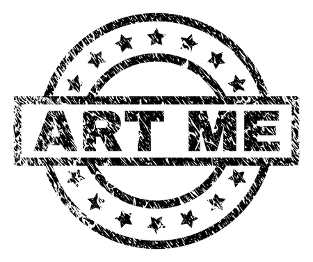 ART ME stamp seal watermark with distress style. Designed with rectangle, circles and stars. Black vector rubber print of ART ME tag with unclean texture.のイラスト素材