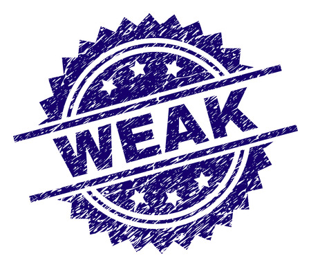 WEAK stamp seal watermark with distress style. Blue vector rubber print of WEAK title with scratched texture.のイラスト素材