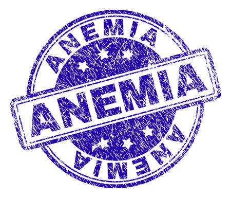 ANEMIA stamp seal watermark with distress texture. Designed with rounded rectangles and circles. Blue vector rubber print of ANEMIA title with scratched texture.のイラスト素材