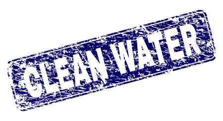 CLEAN WATER stamp seal imprint with grunge style. Seal shape is a rounded rectangle with frame. Blue vector rubber print of CLEAN WATER tag with grunge style.のイラスト素材