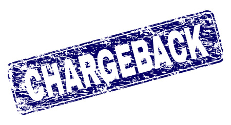CHARGEBACK stamp seal watermark with grunge texture. Seal shape is a rounded rectangle with frame. Blue vector rubber print of CHARGEBACK text with grunge texture.のイラスト素材