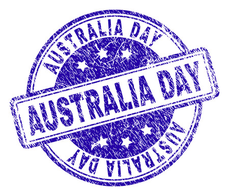 AUSTRALIA DAY stamp seal watermark with grunge texture. Designed with rounded rectangles and circles. Blue vector rubber print of AUSTRALIA DAY text with corroded texture.のイラスト素材